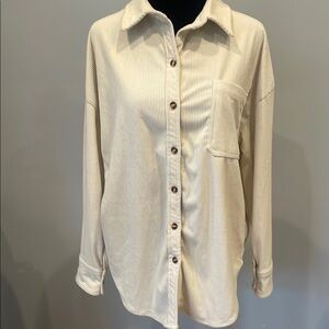 Cream Button-Up Shirt single front pocket corduroy like new